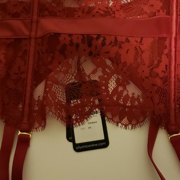 City Chic Clementine Lace Garter Belt in Red XS/14 - Picture 9 of 12